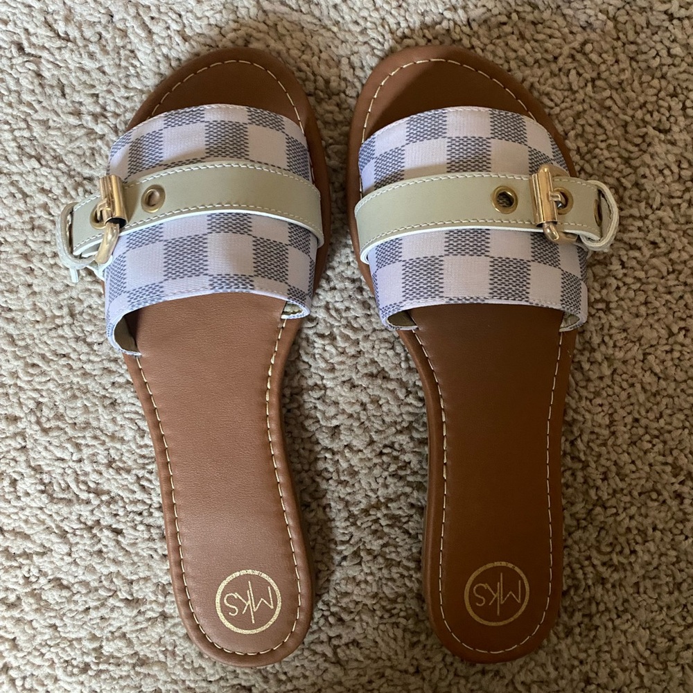 Blue and Cream Sandals with Modern Slide Design